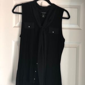 Black tank with sheer scarf & silver buttons